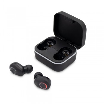 Wireless earphones 2x40 mAh with charging station 300 mAh, BT 5.1, charging station with digital display of power level, answering calls function, integrated microphone, USB rechargeable, working time: >2h, working distance up to 10 m, USB type C cable
