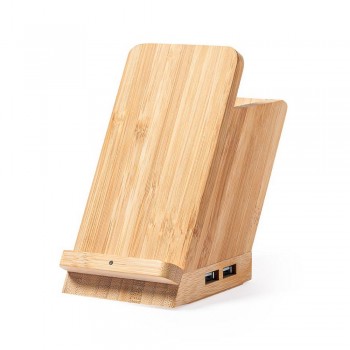 Bamboo wireless charger 5W, 4 USB hub 2.0, pen holder, phone stand Bamboo wireless charger 5W, 4 hub ports USB 2.0, pen holder, phone stand, works with mobile phones with inductive charging function, micro USB cable included AIV0198-18
