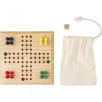 Wooden ludo game Wooden ludo game in cotton drawstring bag AIV0294-16