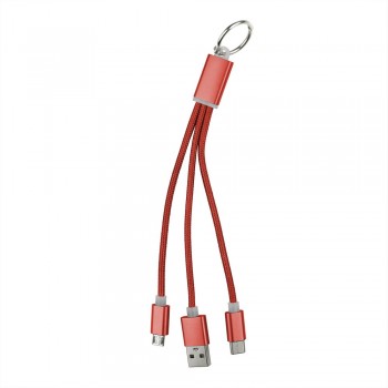 Keyring, charging cable set with 3 plugs: USB, USB type C and micro USB AIV0345-05