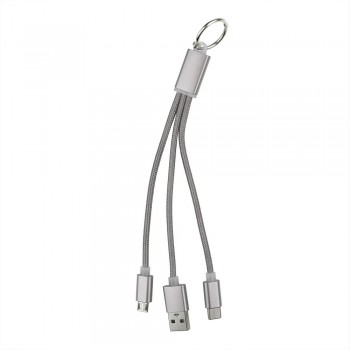 Keyring, charging cable set with 3 plugs: USB, USB type C and micro USB AIV0345-32