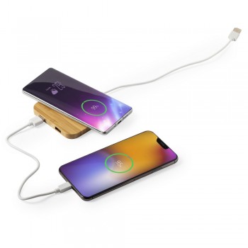 Bamboo wireless charger 5W Bamboo wireless charger 5W, works with mobile phones with inductive charging function, 2 USB outputs DC 5V/2.1A, micro USB cable included AIV0358-16