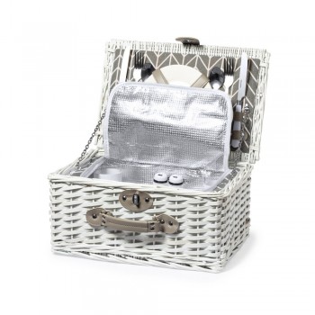 Picnic cooler basket for 2 people, 14 pcs, includes: stainless steel cutlery with plastic handles, 2 plates, 2 PS glasses, 2 salt shakers AIV0593-02