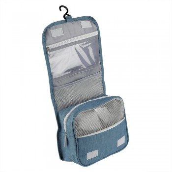 Cosmetic bag with numerous compartments, zipped main compartment, 1 mesh pocket, front and transparent pocket with zipper, hook for hanging included AIV0753-11