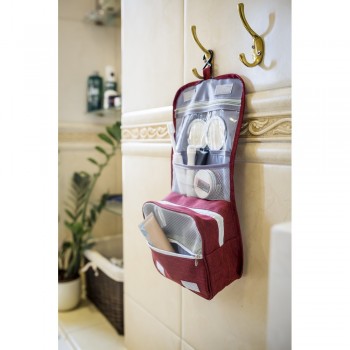 Cosmetic bag with numerous compartments, zipped main compartment, 1 mesh pocket, front and transparent pocket with zipper, hook for hanging included AIV0753-11