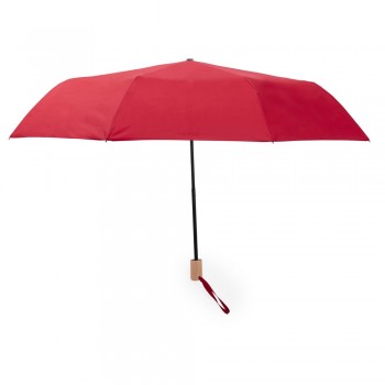 RPET windproof manual umbrella, foldable RPET windproof umbrella, manual, foldable, 8 panels, wood handle, metal ribs, velcro closing, pouch included AIV0762-05