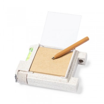 Measuring tape 1 m, spirit level, memo pad 4 x 4,5 cm (15 sheets), ball pen, body made from wheat straw AIV1031-00