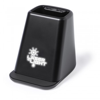 Wireless charger 10W, works with mobile phones with inductive charging function, 2 USB outputs, pen holder, phone stand, backlight effect after engraving, USB type C input, USB type C cable included AIV1113-03