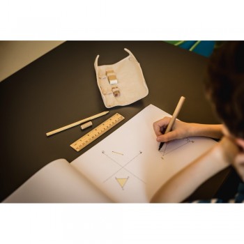 School set in cotton pouch with ruler, pencil, ball pen, eraser and pencil sharpener AIV1815-20