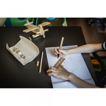 School set in cotton pouch with ruler, pencil, ball pen, eraser and pencil sharpener AIV1815-20