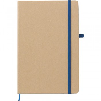 Notebook approx. A5 Notebook (approx. A5, 80 lined sheets made from stone paper), hard cover made of craft paper, elastic band for closing, pen loop. Stone paper is made of mix of 80% calcium carbonate and 20% HDPE, which makes it resistant to splashing, dirt and tearing. Th