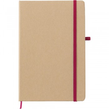 Notebook approx. A5 Notebook (approx. A5, 80 lined sheets made from stone paper), hard cover made of craft paper, elastic band for closing, pen loop. Stone paper is made of mix of 80% calcium carbonate and 20% HDPE, which makes it resistant to splashing, dirt and tearing. Th