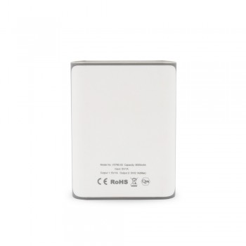 Power bank 8000 mAh, output 5V/2.1A and 5V/1A, input 5V/1A, 5 diodes indicating power level, LED light, micro USB cable included AIV3780-02