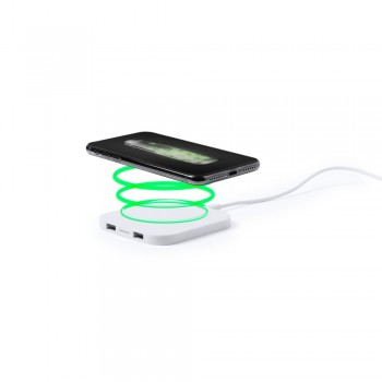 Wireless charger 5W, 2 USB outputs 5V/1A, input 5V/1.5A, works with mobile phones with inductive charging function, can charge three devices simultaneously, micro USB cable included AIV3840-02