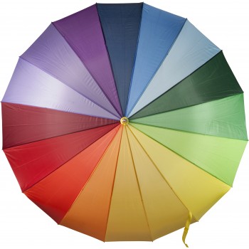 Manual umbrella Manual umbrella, 16 different coloured panels, metal shaft and wooden handle with velcro fastening AIV4225-99