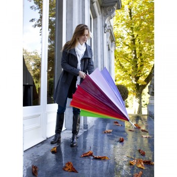 Manual umbrella Manual umbrella, 16 different coloured panels, metal shaft and wooden handle with velcro fastening AIV4225-99
