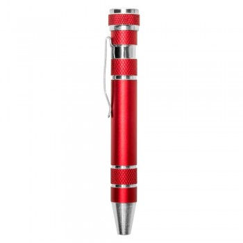 Pen shaped screwdriver with 4 flat head and 4 Philips screwdriver bits, with clip AIV5090-05