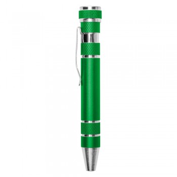 Pen shaped screwdriver with 4 flat head and 4 Philips screwdriver bits, with clip AIV5090-10
