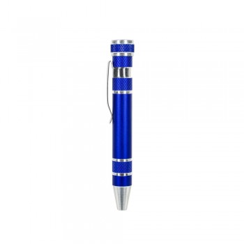 Pen shaped screwdriver with 4 flat head and 4 Philips screwdriver bits, with clip AIV5090-11