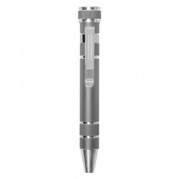 Pen shaped screwdriver with 4 flat head and 4 Philips screwdriver bits, with clip AIV5090-19
