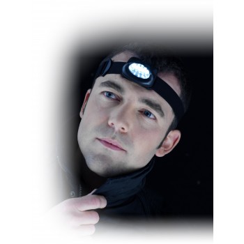 Head torch with 5 LED lights in plastic casing and strap for head adjustment AIV5528-03