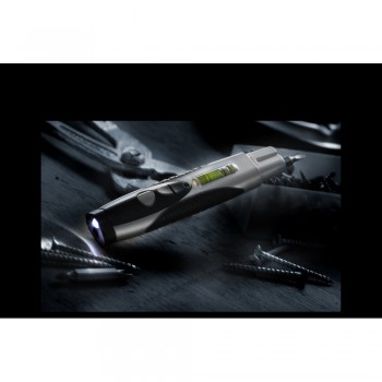 Multifunctional tool: screwdriver with 4 different screw bits, spirit level and blue LED light AIV5640-03