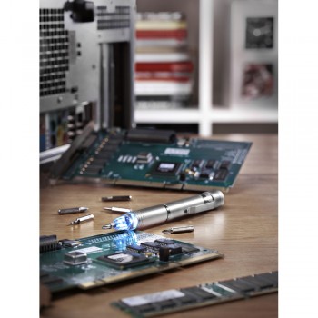 Pen shaped screwdriver set with light, includes 3 flat head and 3 Philips screw parts AIV5764-32