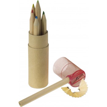 Colour pencil set, pencil sharpener Set of 6 colour pencils with pencil sharpener AIV6111-05