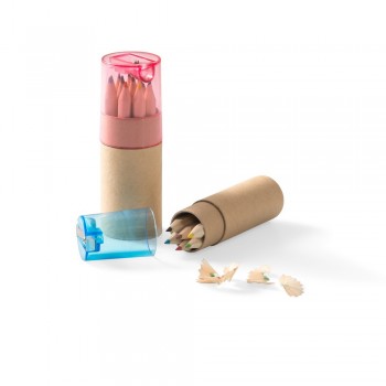 Colour pencil set with pencil sharpener Set of 12 colour pencils (8,7 cm) with pencil sharpener AIV6133/A-08