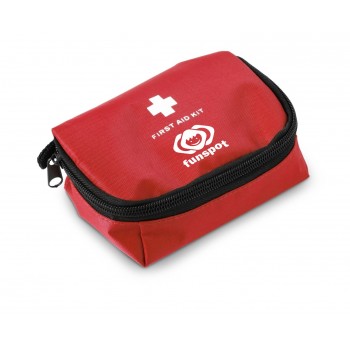 First aid kit in pouch, 16 pcs., includes: non-adherent pad, triangular bandage with 2 safety pins, plasters (1 large, 2 medium and 5 small ones), alcohol prep pad, antiseptic prep pad, reel of tape, large bandage, small bandage, scissors AIV6151-05