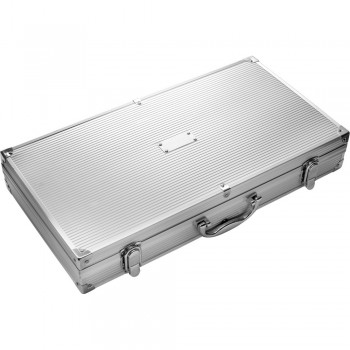 Barbecue set in aluminium case, includes: 8 skewers, 4 spits, brush, soft brush, carving knife, carving fork, spatula with cutting knife and tongs AIV6394-32