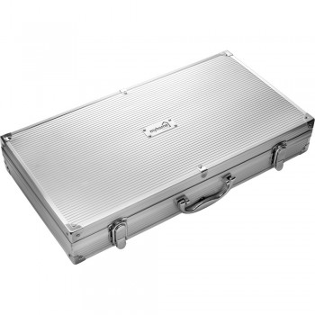 Barbecue set in aluminium case, includes: 8 skewers, 4 spits, brush, soft brush, carving knife, carving fork, spatula with cutting knife and tongs AIV6394-32