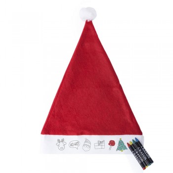 Christmas hat for colouring, crayons Christmas hat with white pompon on top and colouring designs on rim, 4 crayons included AIV7160-05