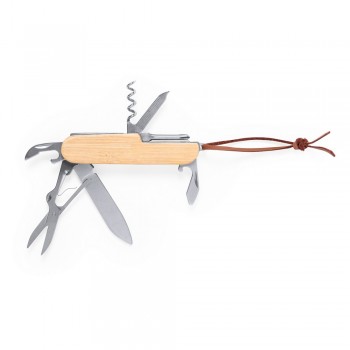 Multifunctional tool, pocket knife, 9 functions, bamboo grip AIV7253-00