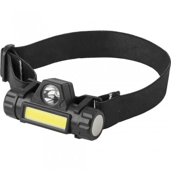 Head torch 1 LED with COB light, switching between lights with one click, light direction adjustment, micro USB port for charging AIV7265-03