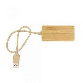 Hub with 3 USB 2.0 ports and 1 USB type C port BRIGHT, for charging and data transfer, bamboo body and wheat straw cable AIV7283-17
