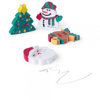Eraser set, 4 Christmas designs Eraser set with Christmas pattern (Santa Claus, Christmas tree, snowman, reindeer) in transparent bag with zipper AIV7324-99