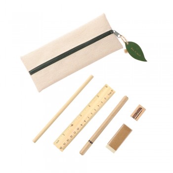 School set, pencil case, pencil, ball pen, ruler, eraser and pencil sharpener | Landon School set in zipped cotton pencil case, pencil (unsharpened), ball pen, ruler, eraser and pencil sharpener AIV7365-20