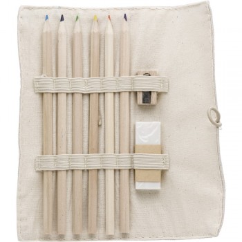 School set, pencil case School set in pouch, 6 coloured pencils, sharpener, eraser AIV7378-25