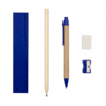 School set, pencil case, pencil, ball pen, ruler, eraser and pencil sharpener | Tobias School set in box with pencil, ball pen with recycled cardboard barrel, eraser, pencil sharpener and ruler AIV7869-04