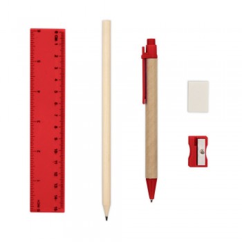 School set, pencil case, pencil, ball pen, ruler, eraser and pencil sharpener | Tobias School set in box with pencil, ball pen with recycled cardboard barrel, eraser, pencil sharpener and ruler AIV7869-05