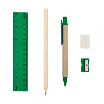School set, pencil case, pencil, ball pen, ruler, eraser and pencil sharpener | Tobias School set in box with pencil, ball pen with recycled cardboard barrel, eraser, pencil sharpener and ruler AIV7869-06