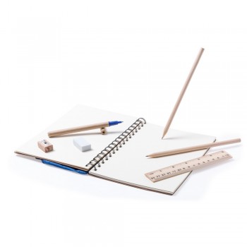 School set, pencil case, 2 pencils, ball pen, notebook, ruler, eraser and pencil sharpener School set, notebook (approx. A5, 70 blank sheets), zipped pencil case, ball pen with recycled cardboard barrel, 2 pencils, ruler, pencil sharpener and eraser AIV7870-04