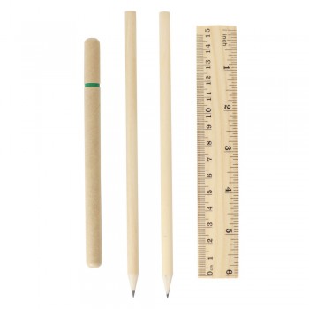 School set, pencil case, 2 pencils, ball pen, notebook, ruler, eraser and pencil sharpener School set, notebook (approx. A5, 70 blank sheets), zipped pencil case, ball pen with recycled cardboard barrel, 2 pencils, ruler, pencil sharpener and eraser AIV7870-06