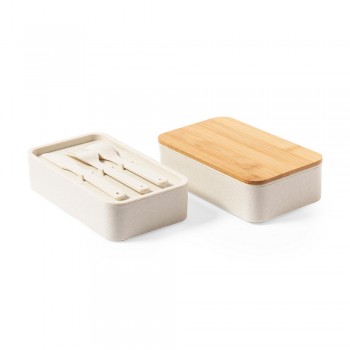 Lunch boxes 2 pcs, 2x700 ml, bamboo lid, cutlery Lunch box 2 pcs, 2x700 ml, including fork, knife, spoon, bamboo lid, combined with strap AIV8217-00
