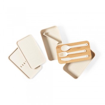 Lunch boxes 2 pcs, 2x700 ml, bamboo lid, cutlery Lunch box 2 pcs, 2x700 ml, including fork, knife, spoon, bamboo lid, combined with strap AIV8217-00