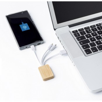 Charging with bamboo detail, plugs: USB, USB type C, micro USB, compatible with iOS devices AIV8305-02