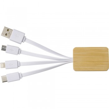 Charging with bamboo detail, plugs: USB, USB type C, micro USB, compatible with iOS devices AIV8305-02