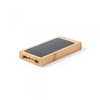 Bamboo power bank 10000 mAh, wireless charger 5W, solar charger Bamboo power bank 10000 mAh, wireless charger 5W, solar charger, works with mobile phones with inductive charging function, 2 USB outputs, 1 micro USB input, 1 input type C AIV8335-16