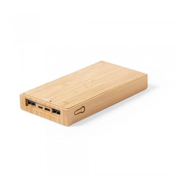Bamboo power bank 10000 mAh, wireless charger 5W, solar charger Bamboo power bank 10000 mAh, wireless charger 5W, solar charger, works with mobile phones with inductive charging function, 2 USB outputs, 1 micro USB input, 1 input type C AIV8335-16